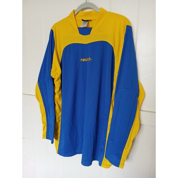 Vintage REUSCH Padded Goalkeeper Jersey Shirt Adult L Yellow Blue Long Sleeve - Picture 6 of 11